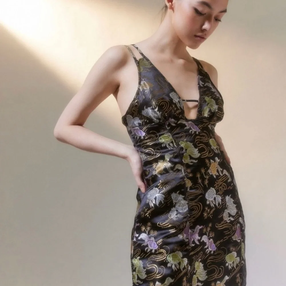 Urban Outfitters | Cassie Satin Strappy Back Black Mini Dress Koi Small New - Picture 4 of 6